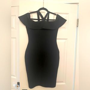 Black off the shoulder bandage dress. Size L